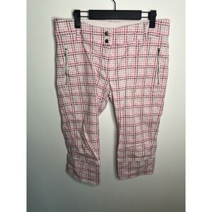 Cross Sportswear of Sweden Wm LG Plaid Pink White Capri‎ Athleisure Pants Golf